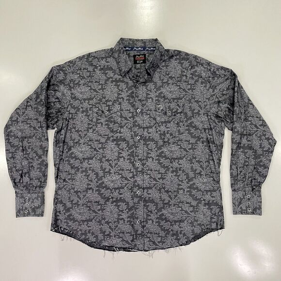 WRANGLER x GEORGE STRAIT Men’s Western Shirt Gray Paisley Troubadour Pearl Snap - Picture 1 of 8
